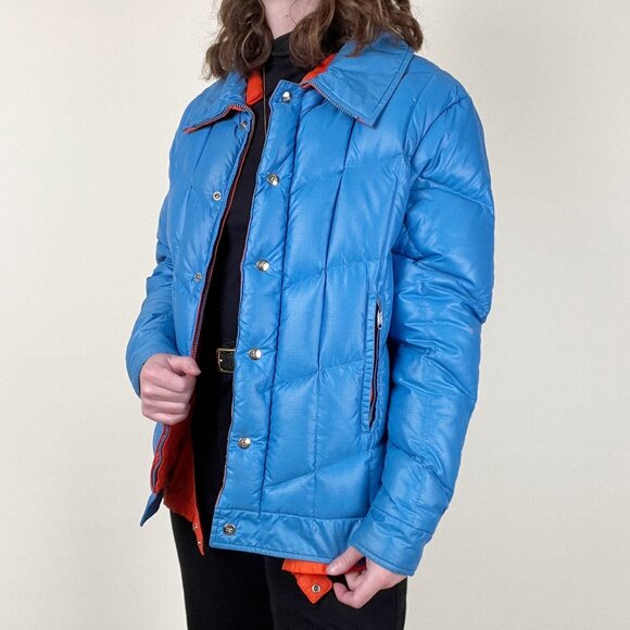 Vintage 70s Down Feather Puffer Jacket Coat Ski Puff Insulated Warm Winter 1970s - Picture 3 of 13